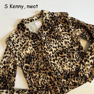 Small Lularoe Kenny jean jacket, brown animal print